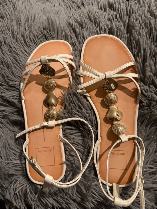Dolce Vita Shoes - Dolce Vita white leather T-strap sandals with gold accents